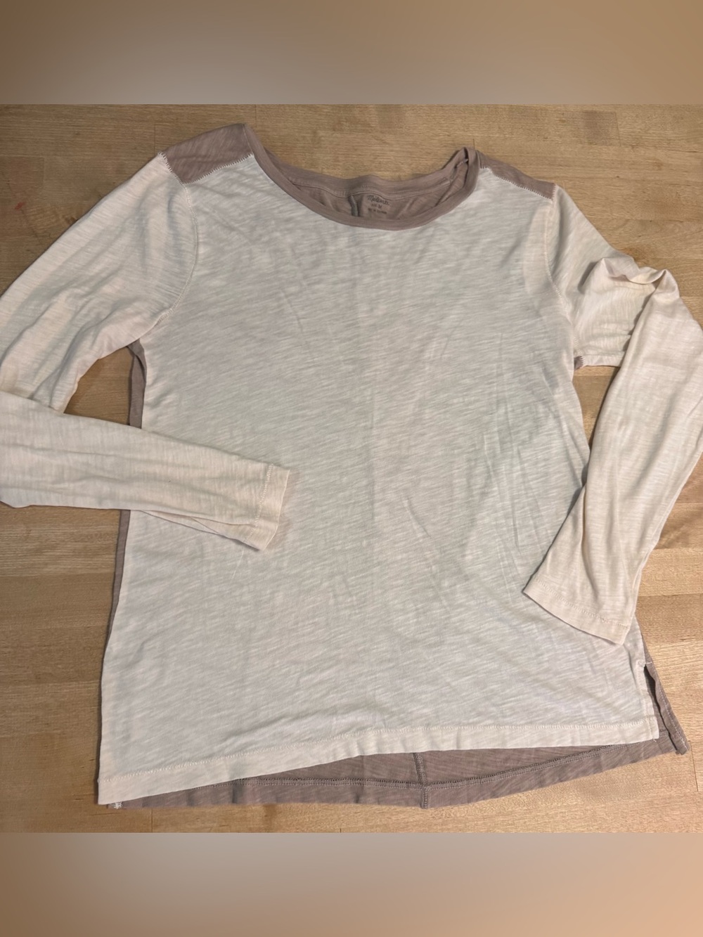 Madewell Cream color block Long Sleeve whipstitch tee